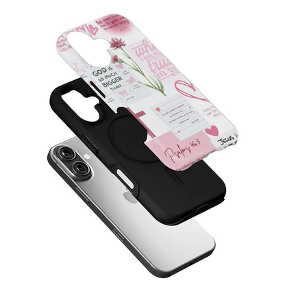 Funda para teléfono con versículo bíblico rojo – Salmo 46:5 – Diseño floral cristiano de fe