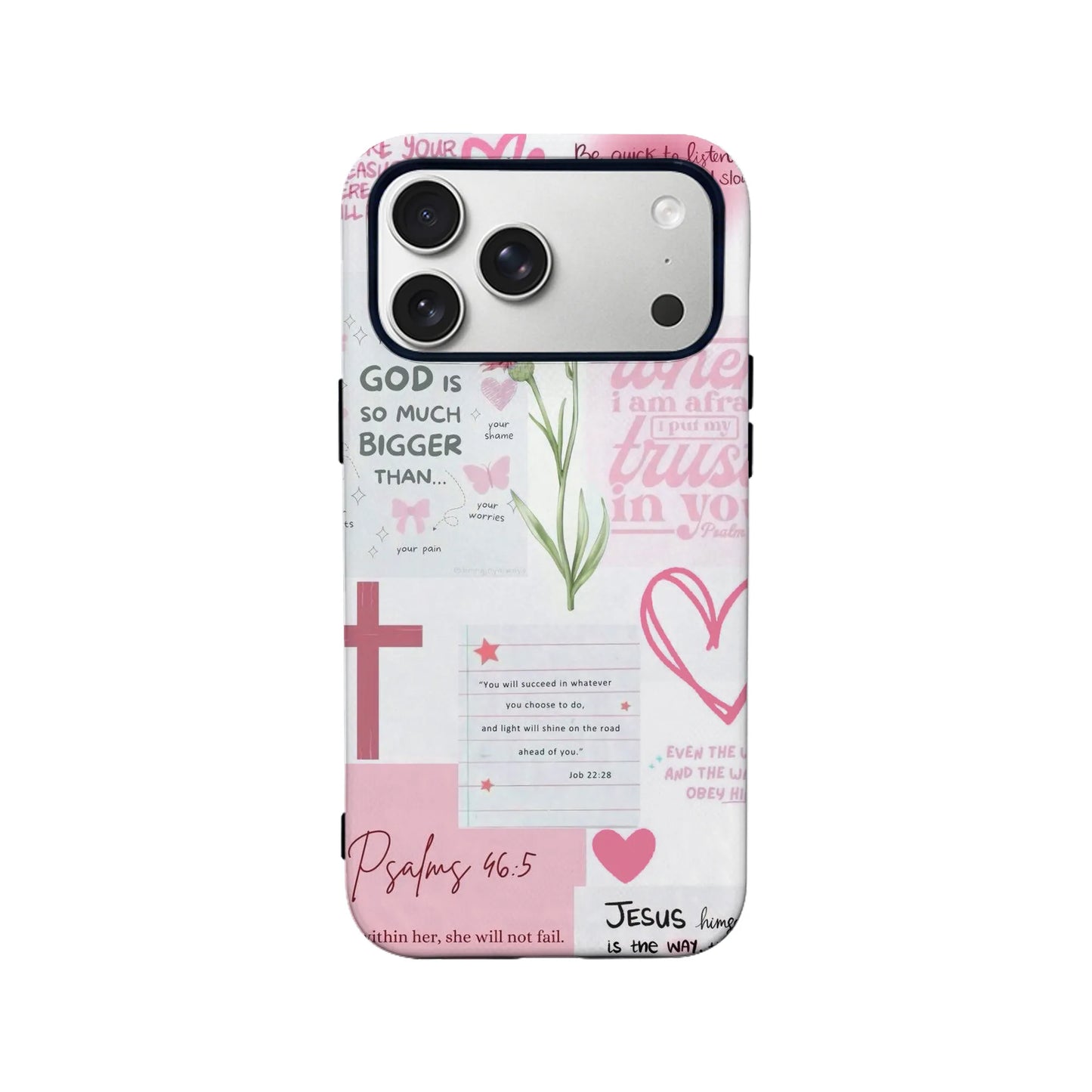 Funda para teléfono con versículo bíblico rojo – Salmo 46:5 – Diseño floral cristiano de fe