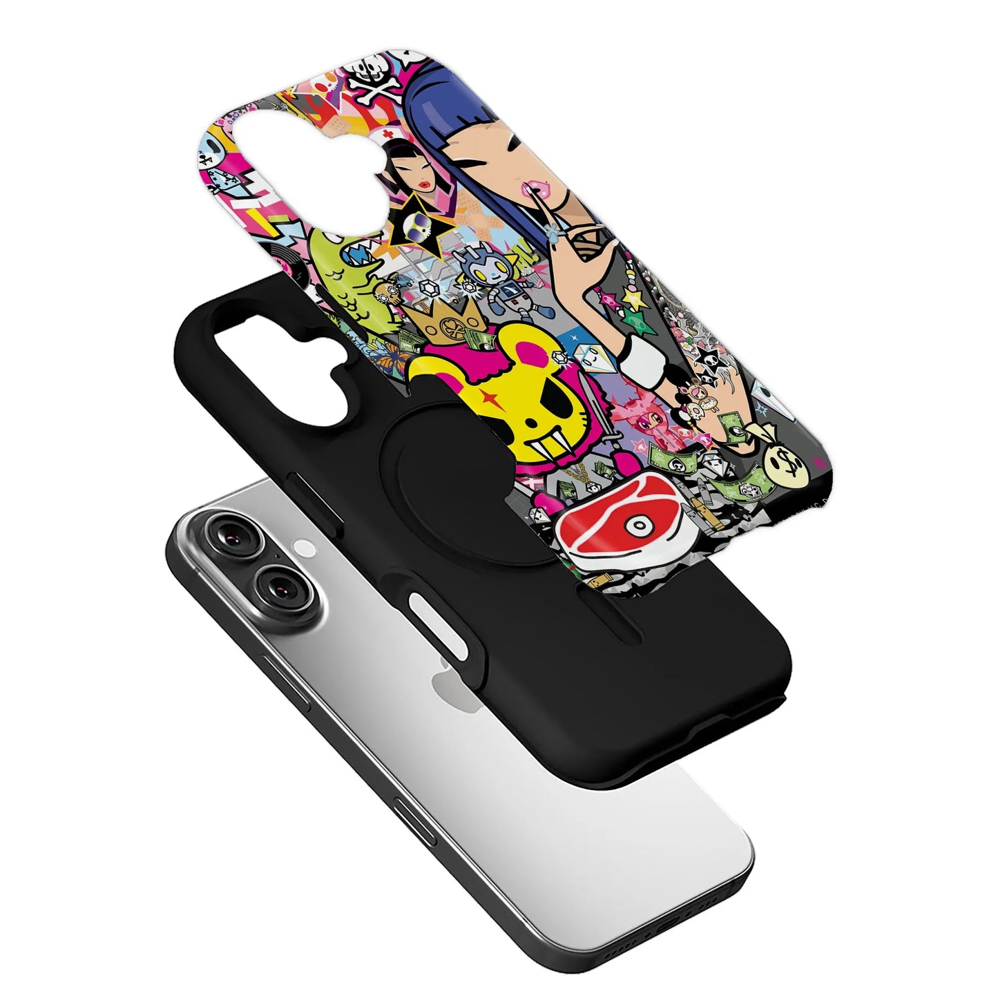 Estuche para teléfono con collage de dibujos animados vibrantes