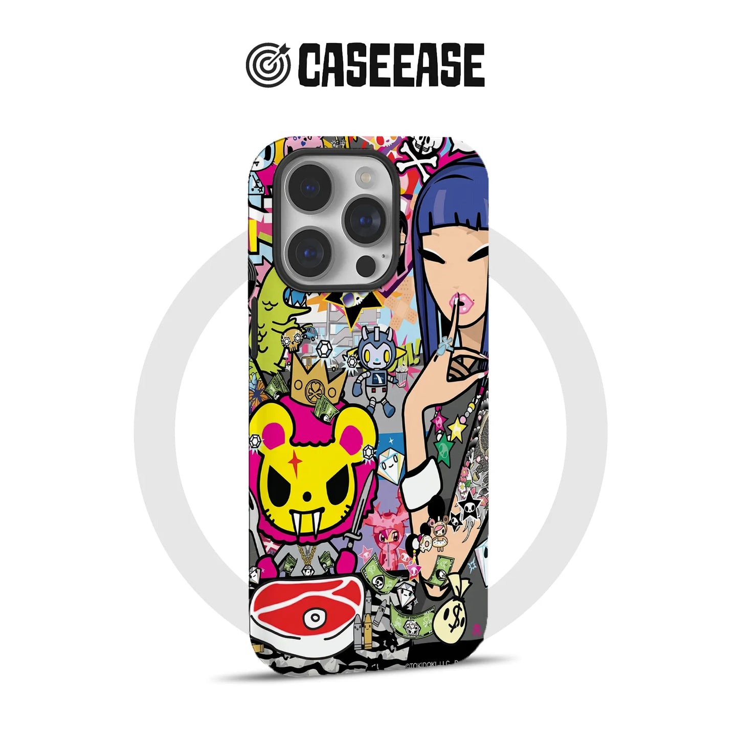 Estuche para teléfono con collage de dibujos animados vibrantes