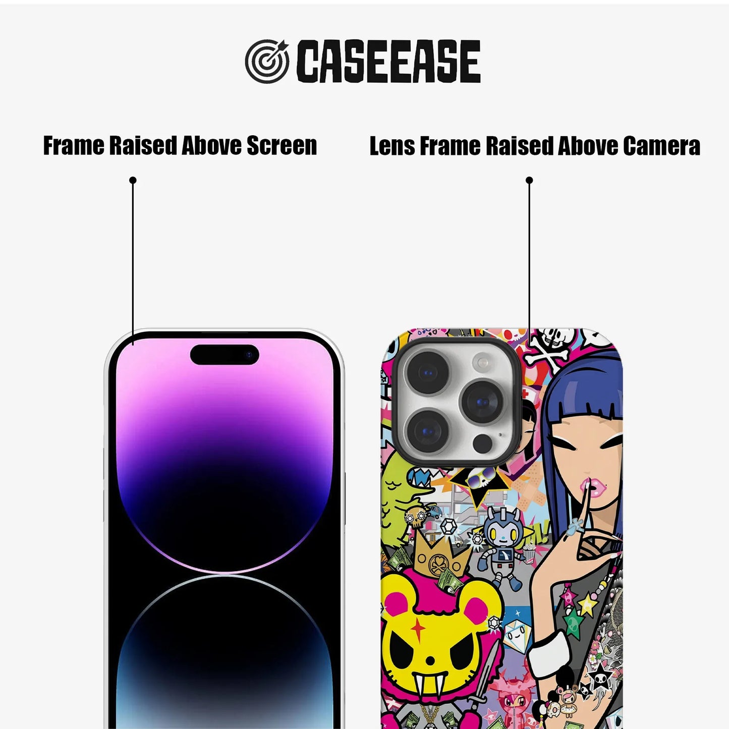 Estuche para teléfono con collage de dibujos animados vibrantes