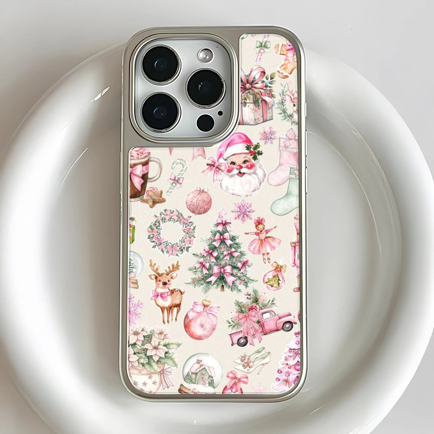 Funda holográfica navideña cromada para teléfono - Diseño festivo