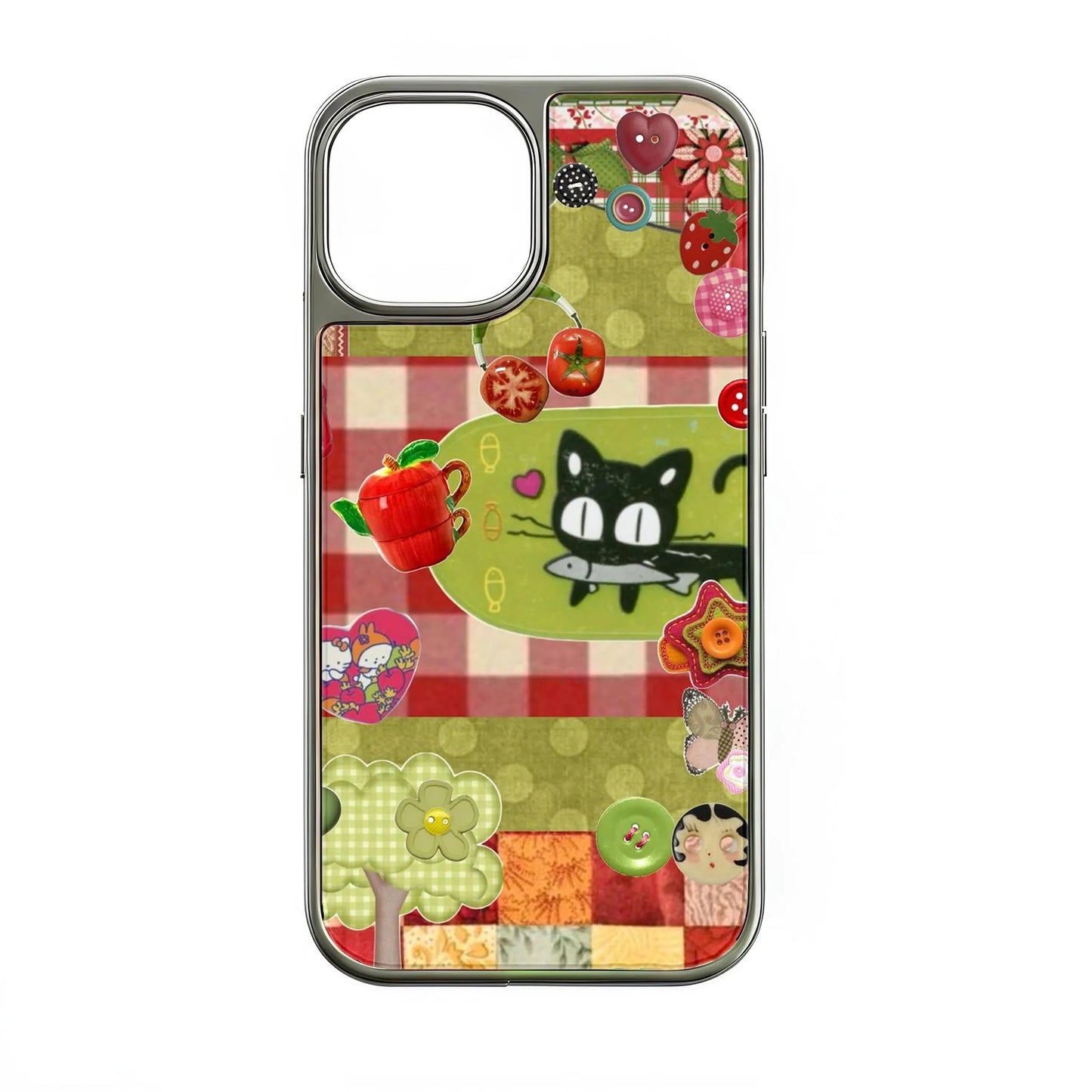 Holographic Chrome Cat Design Phone Case - Colorful Collage Aesthetic