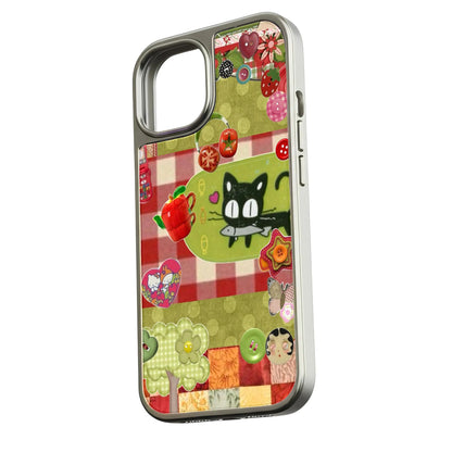 Holographic Chrome Cat Design Phone Case - Colorful Collage Aesthetic