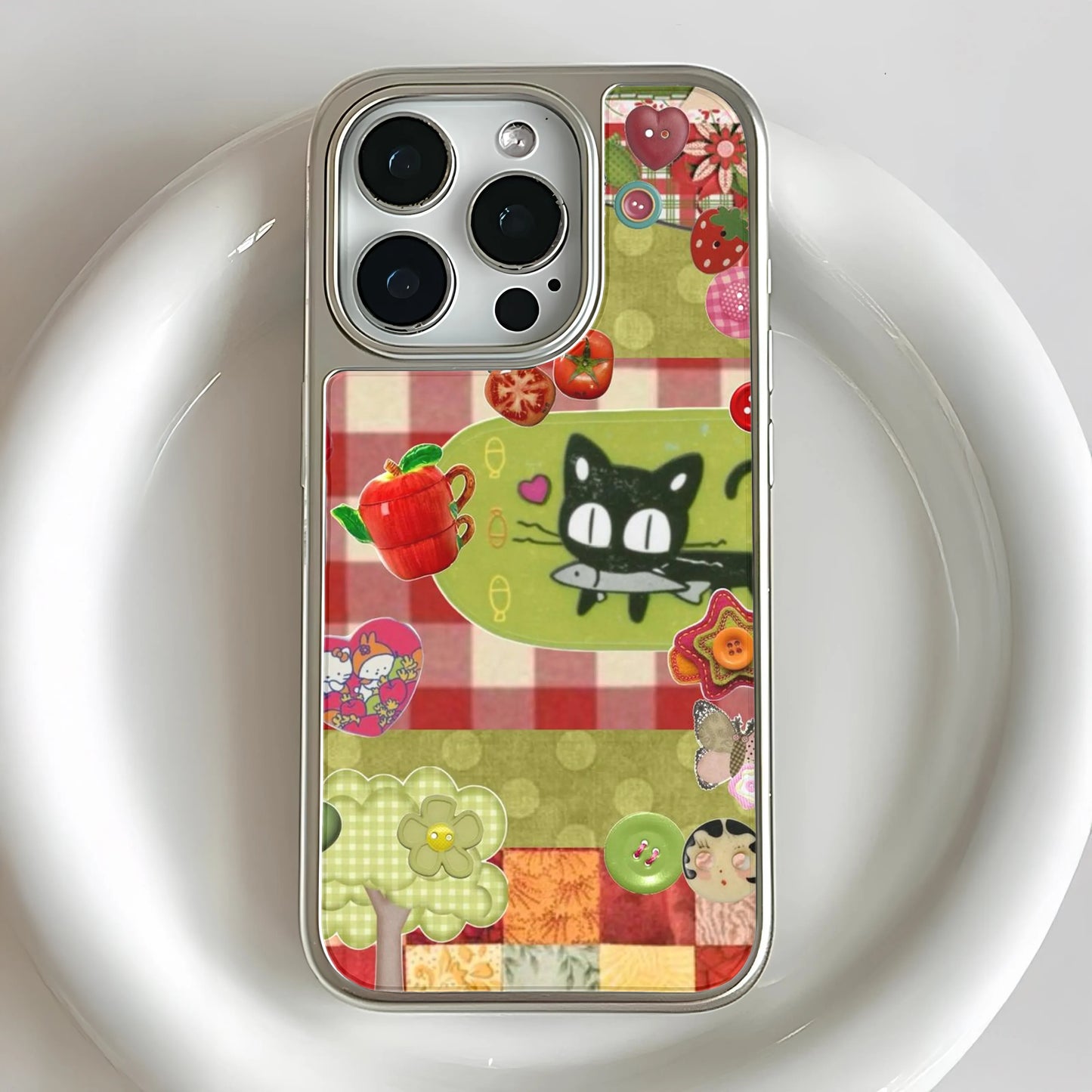 Holographic Chrome Cat Design Phone Case - Colorful Collage Aesthetic