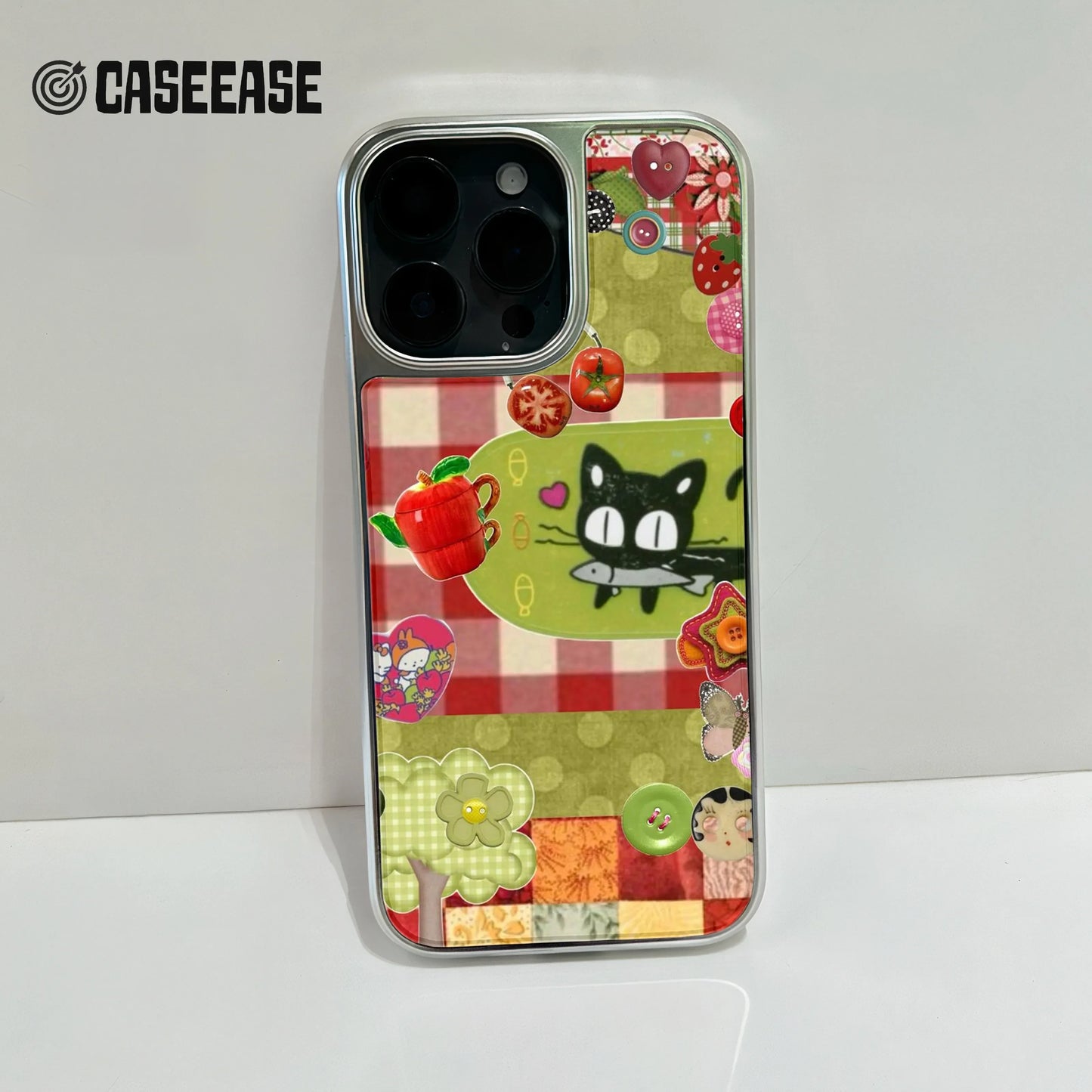 Holographic Chrome Cat Design Phone Case - Colorful Collage Aesthetic