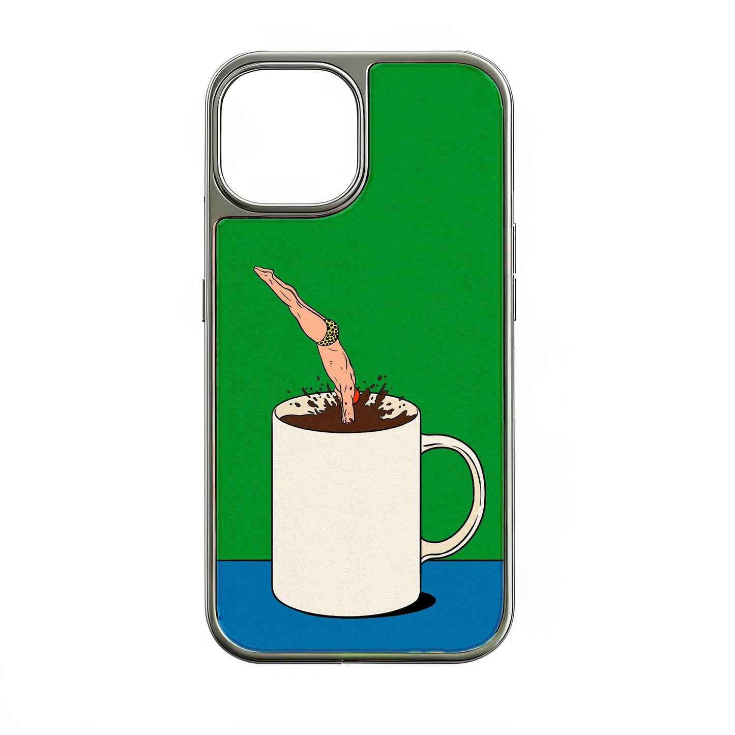 Holographic Chrome Phone Case for iPhone 14 Pro - Coffee Dive Design & Metallic