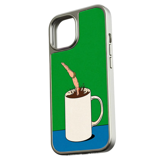 Holographic Chrome Phone Case for iPhone 14 Pro - Coffee Dive Design & Metallic