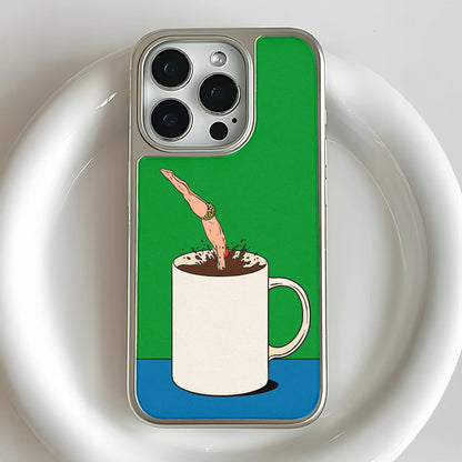 Holographic Chrome Phone Case for iPhone 14 Pro - Coffee Dive Design & Metallic