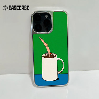 Holographic Chrome Phone Case for iPhone 14 Pro - Coffee Dive Design & Metallic