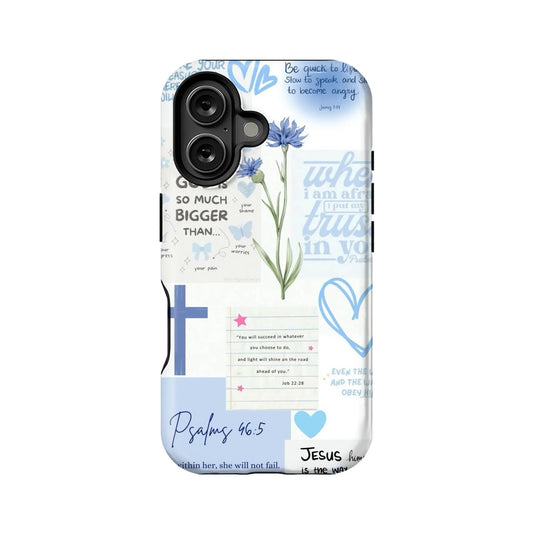 Blue Bible Verse Phone Case – Psalm 46:5 Christian Floral Faith Design