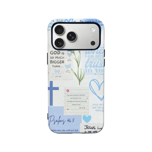 Blue Bible Verse Phone Case – Psalm 46:5 Christian Floral Faith Design