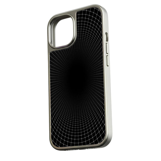 Holographic Chrome iPhone 15 Pro Phone Case - Black Grid Design