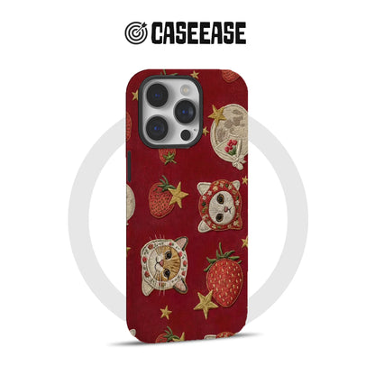 Cute Cat and Strawberry Pattern Phone Case