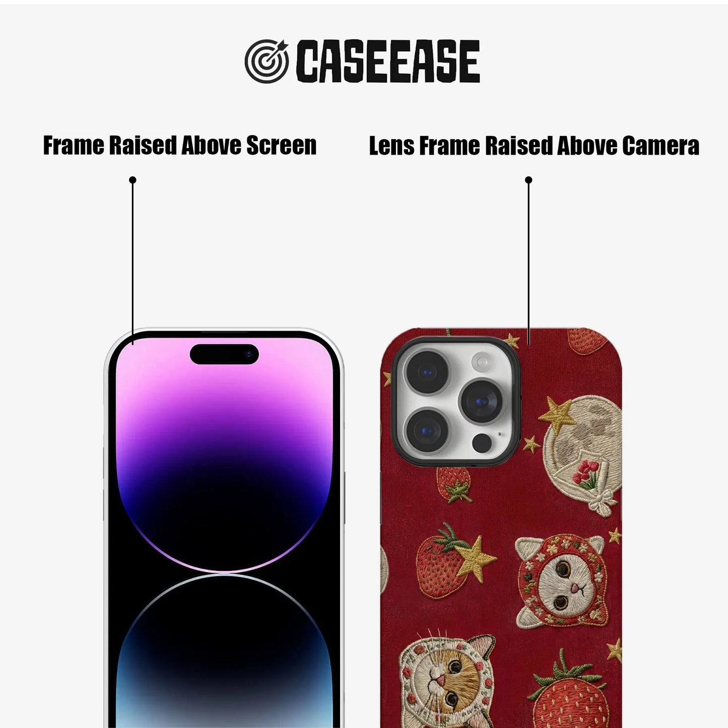 Cute Cat and Strawberry Pattern Phone Case