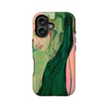 Funda para teléfono con diseño artístico de mujer verde