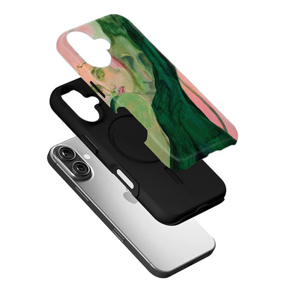 Funda para teléfono con diseño artístico de mujer verde
