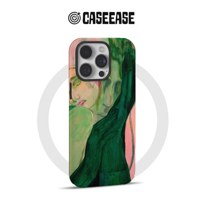 Funda para teléfono con diseño artístico de mujer verde