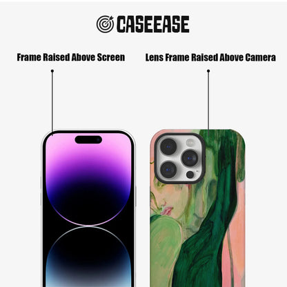 Funda para teléfono con diseño artístico de mujer verde
