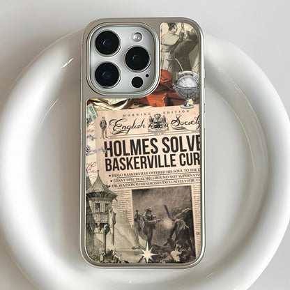Holographic Chrome Sherlock Holmes Phone Case - Vintage Collage Design