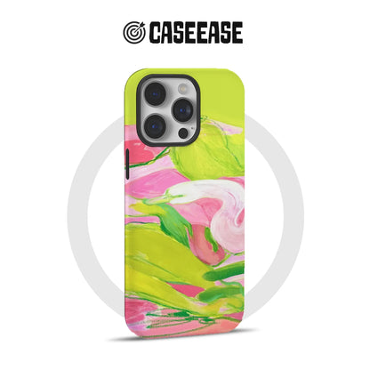 Vibrant Floral Phone Case with Abstract Art