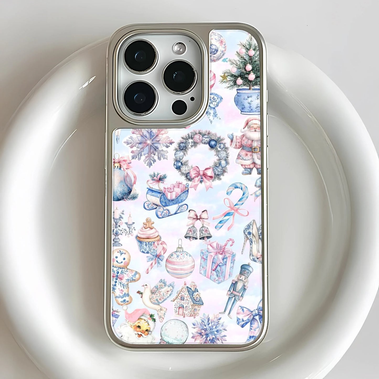 Funda navideña holográfica cromada para teléfono - Estampado festivo