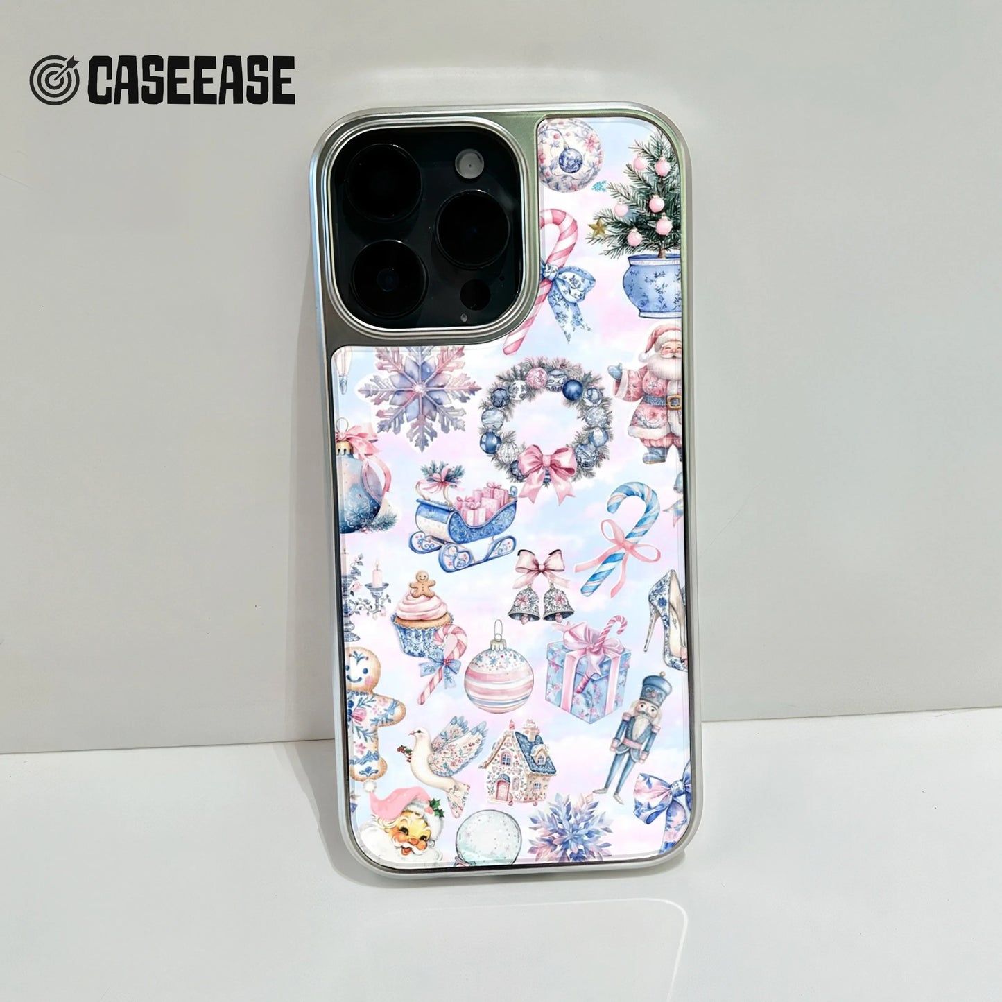 Funda navideña holográfica cromada para teléfono - Estampado festivo