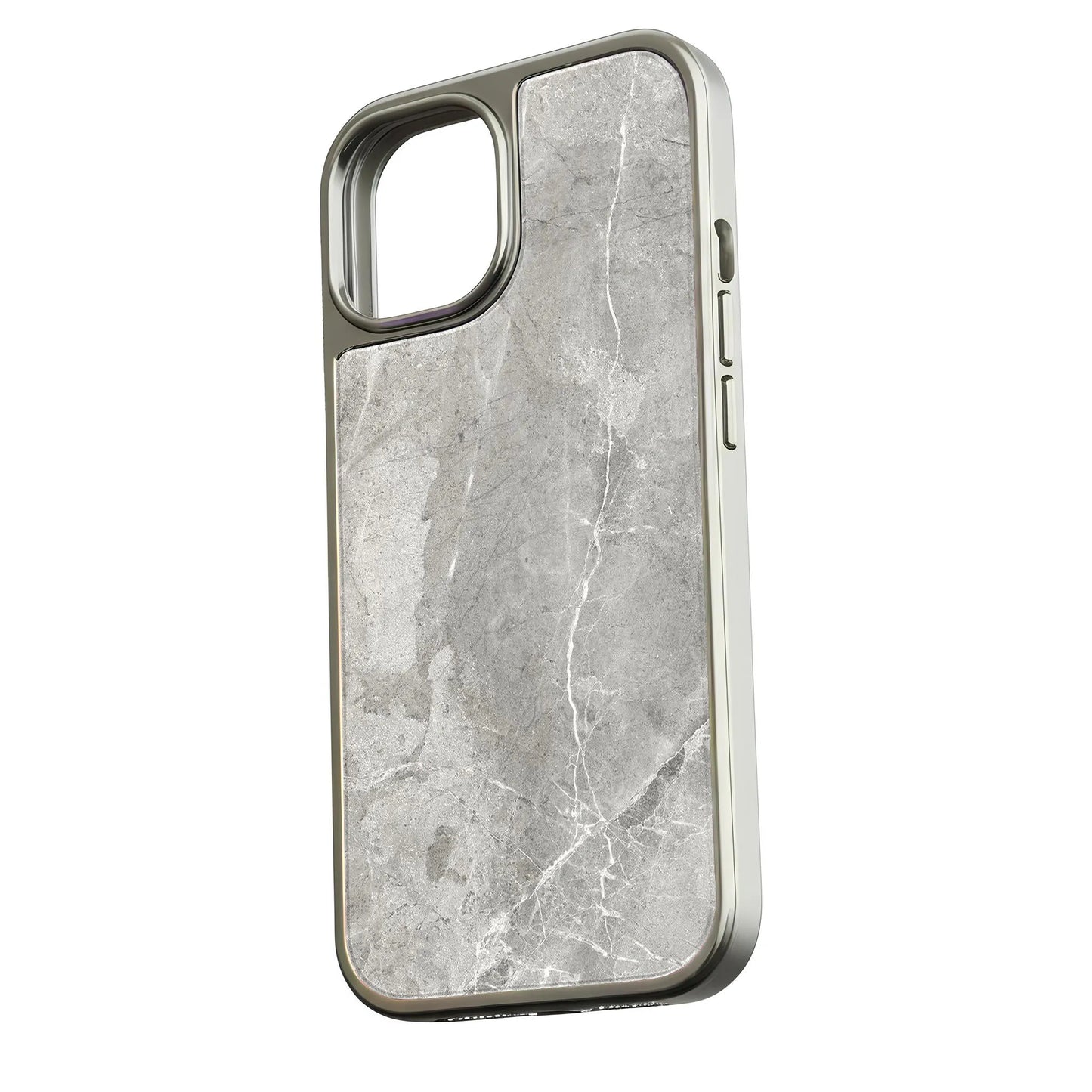Holographic Chrome iPhone 15 Pro Case - Elegant Grey Marble Design