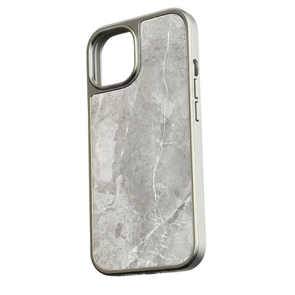 Holographic Chrome iPhone 15 Pro Case - Elegant Grey Marble Design