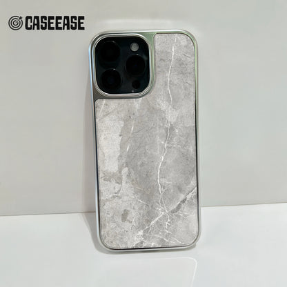 Holographic Chrome iPhone 15 Pro Case - Elegant Grey Marble Design