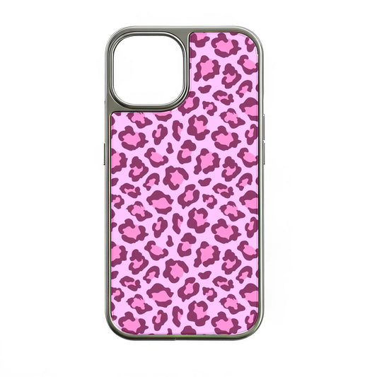 Holographic Chrome Pink Leopard Phone Case for iPhone 15 Pro - Stylish Animal Print