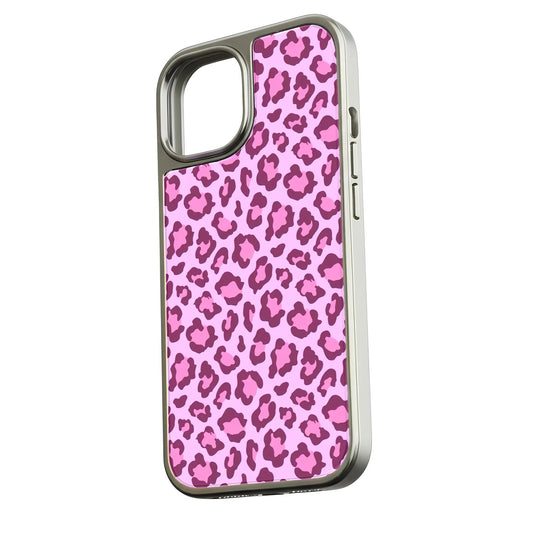 Holographic Chrome Pink Leopard Phone Case for iPhone 15 Pro - Stylish Animal Print
