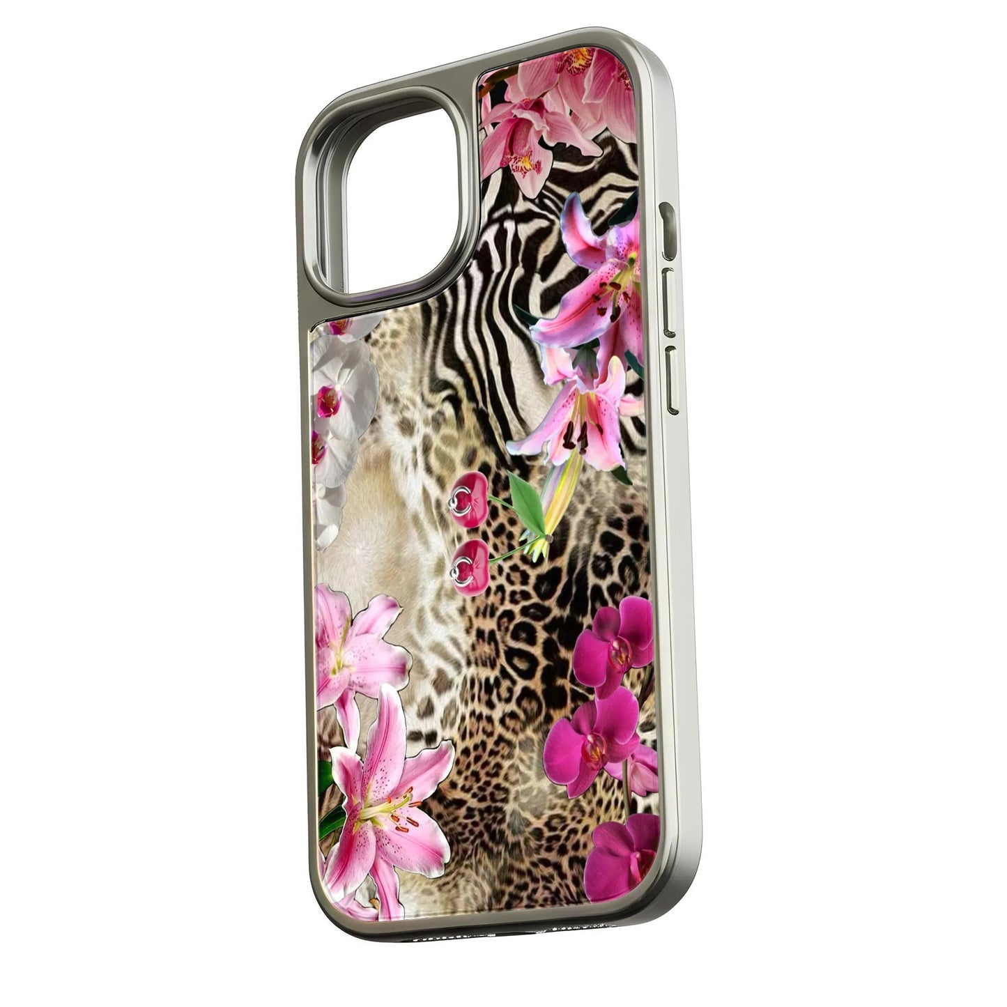 Exotic Floral Pattern Holographic Chrome Phone Case - Nature Meets Style