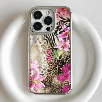 Exotic Floral Pattern Holographic Chrome Phone Case - Nature Meets Style