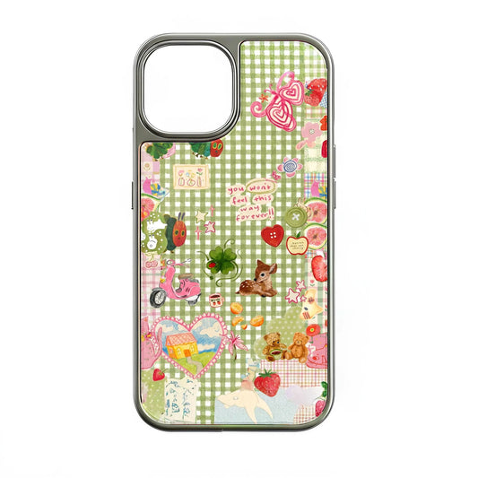 Holographic Chrome Phone Case - Green Gingham Collage Design