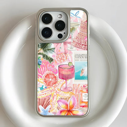 Funda para teléfono holográfica cromada Coastal Vibes - Diseño floral tropical