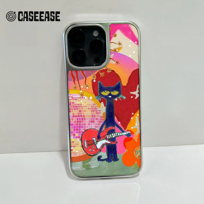 Holographic Chrome Phone Case - Funky Cat Design