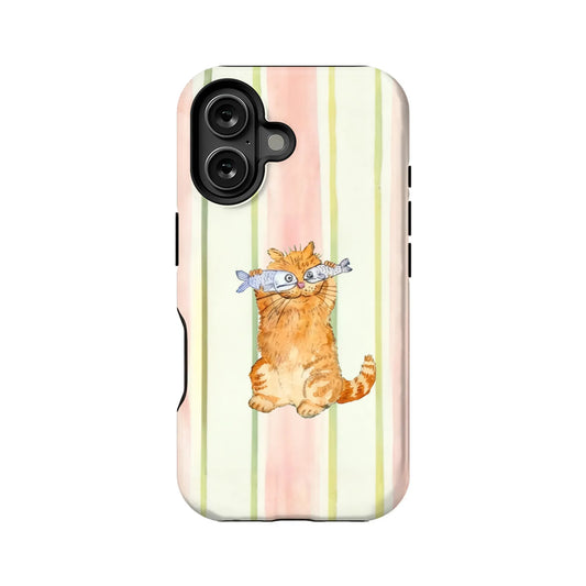 Cute Ginger Cat Phone Case with Fish Design