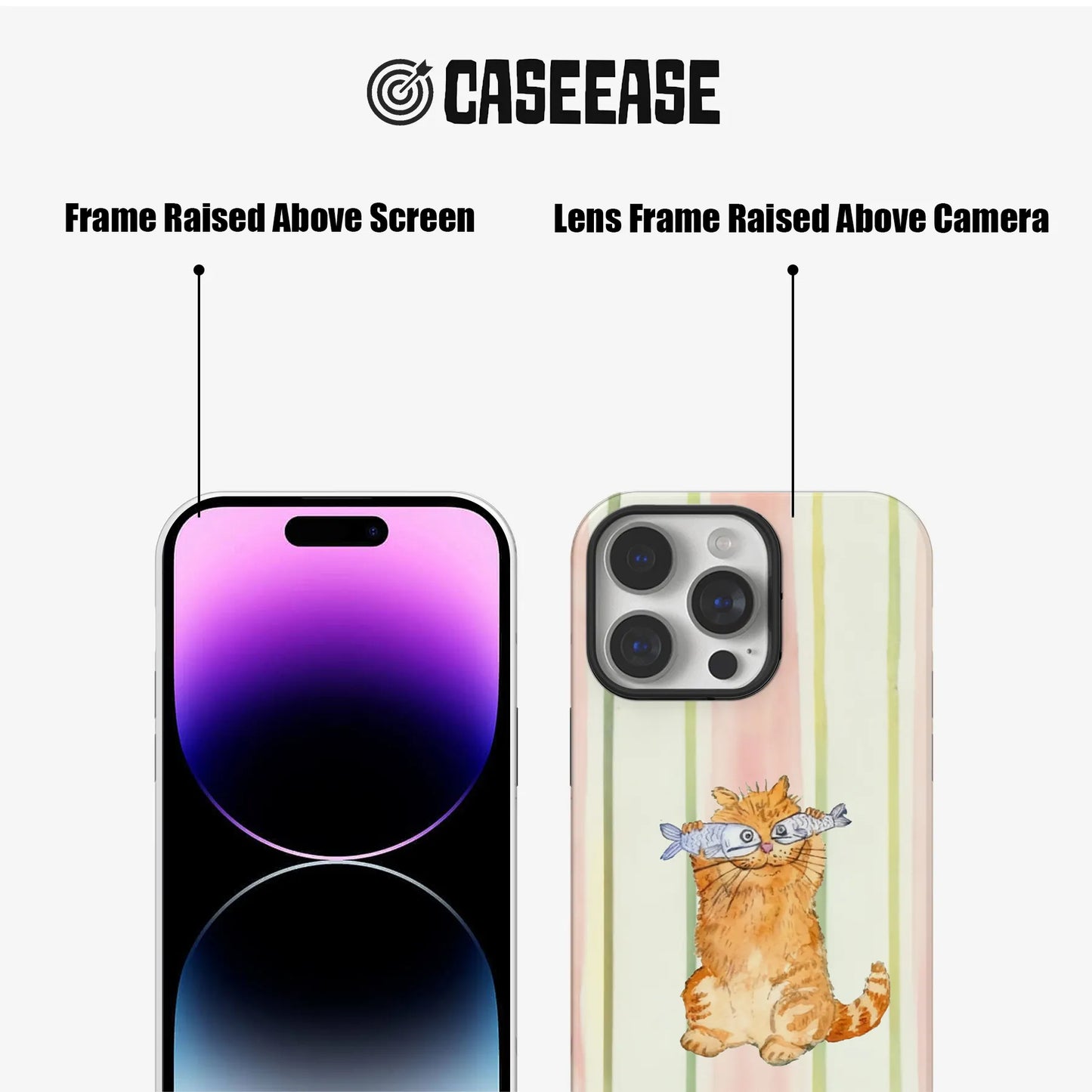 Bonita funda para teléfono con diseño de gato pelirrojo y pez