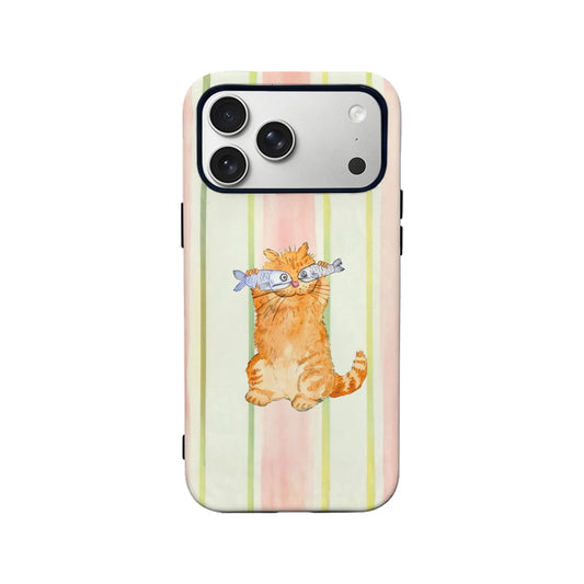 Cute Ginger Cat Phone Case with Fish Design