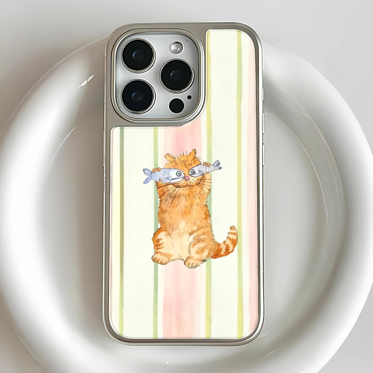 Holographic Chrome Cat Phone Case - Whimsical Design & Metallic
