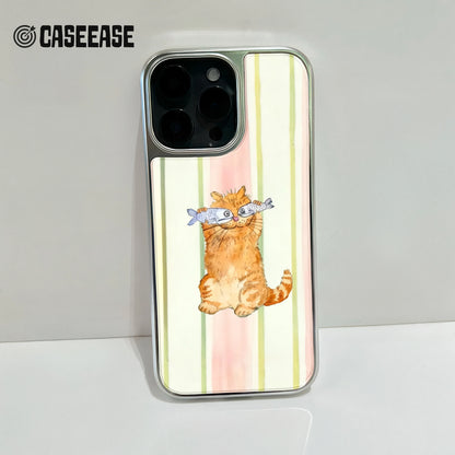 Holographic Chrome Cat Phone Case - Whimsical Design & Metallic