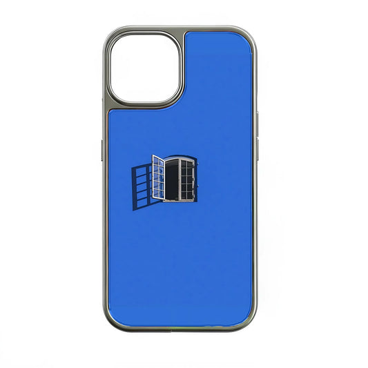 Holographic Chrome iPhone 14 Pro Case - Blue Window Design