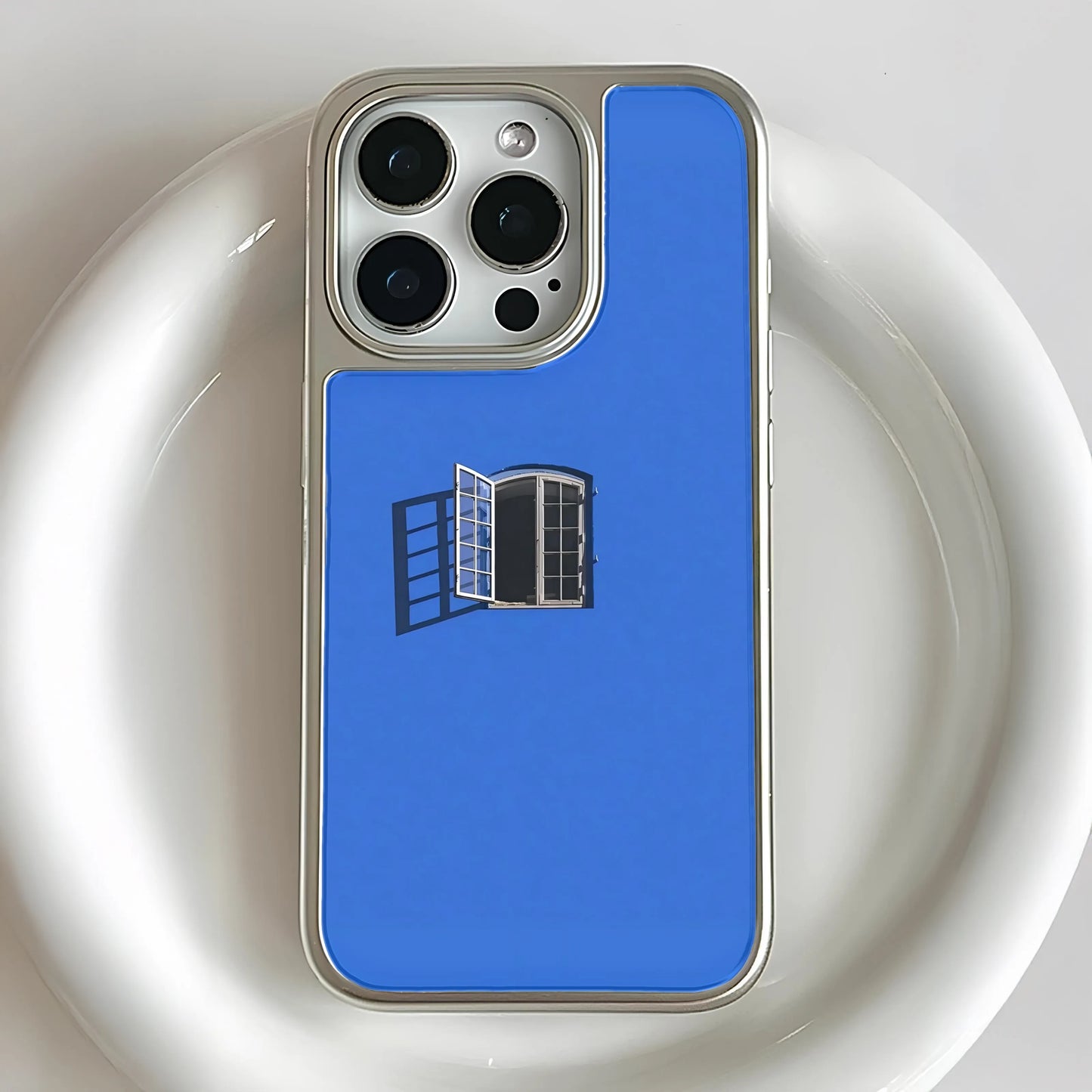 Funda holográfica cromada para iPhone 14 Pro - Diseño de ventana azul