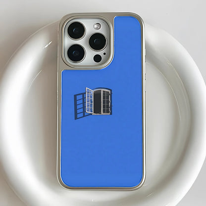 Funda holográfica cromada para iPhone 14 Pro - Diseño de ventana azul