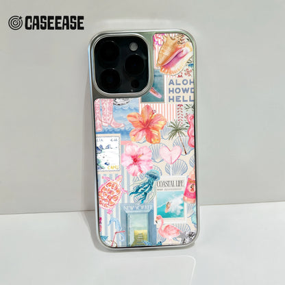 Funda holográfica cromada para teléfono con diseño costero: ambiente playero y colorido