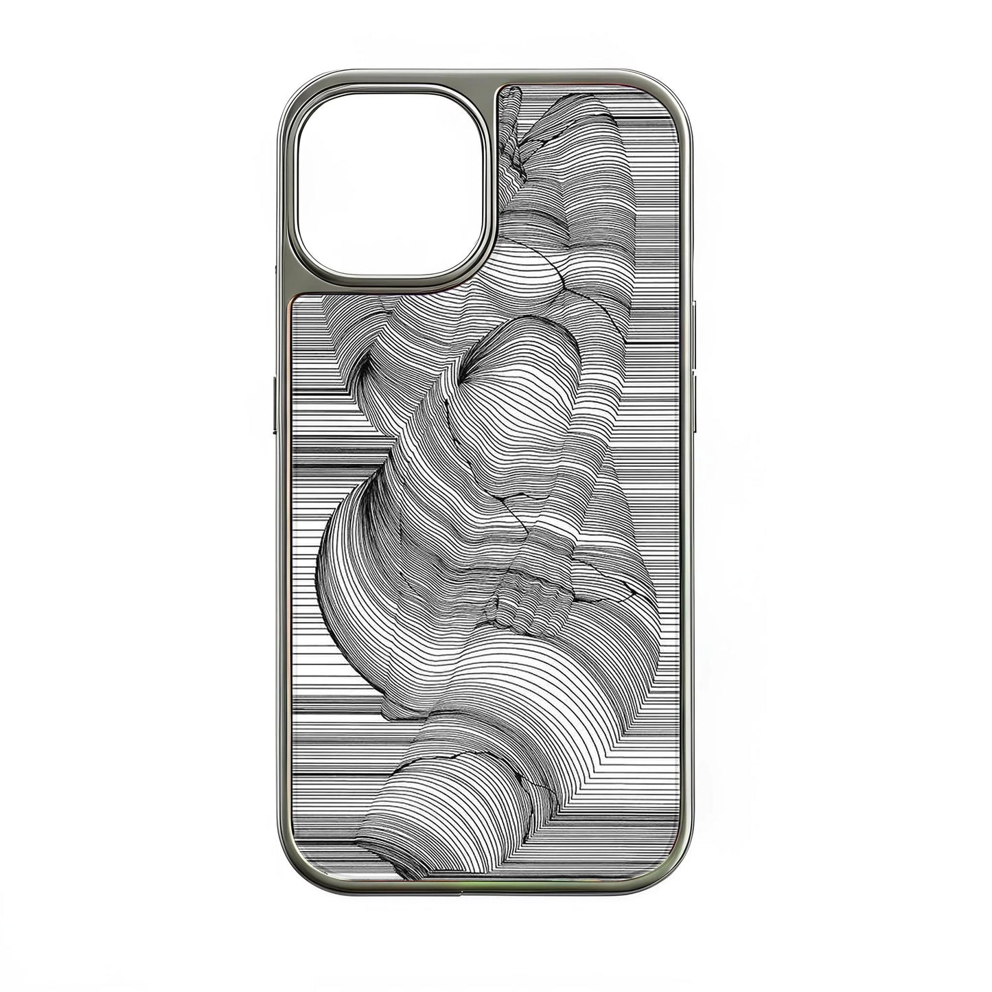Funda holográfica cromada para iPhone 15 Pro - Diseño artístico de líneas negras