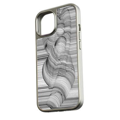Funda holográfica cromada para iPhone 15 Pro - Diseño artístico de líneas negras