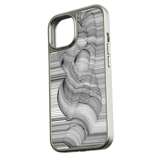 Holographic Chrome Phone Case for iPhone 15 Pro - Artistic Black Line Design