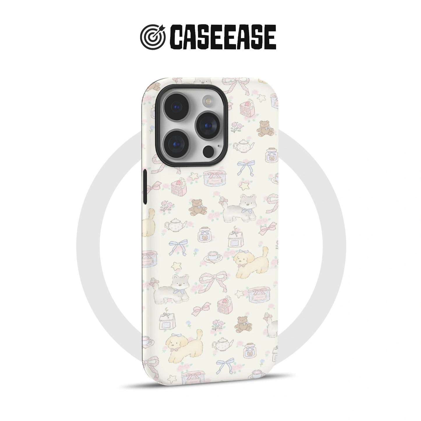 Adorable Cartoon Phone Case – Cats, Dogs, and Teddy Bear Design